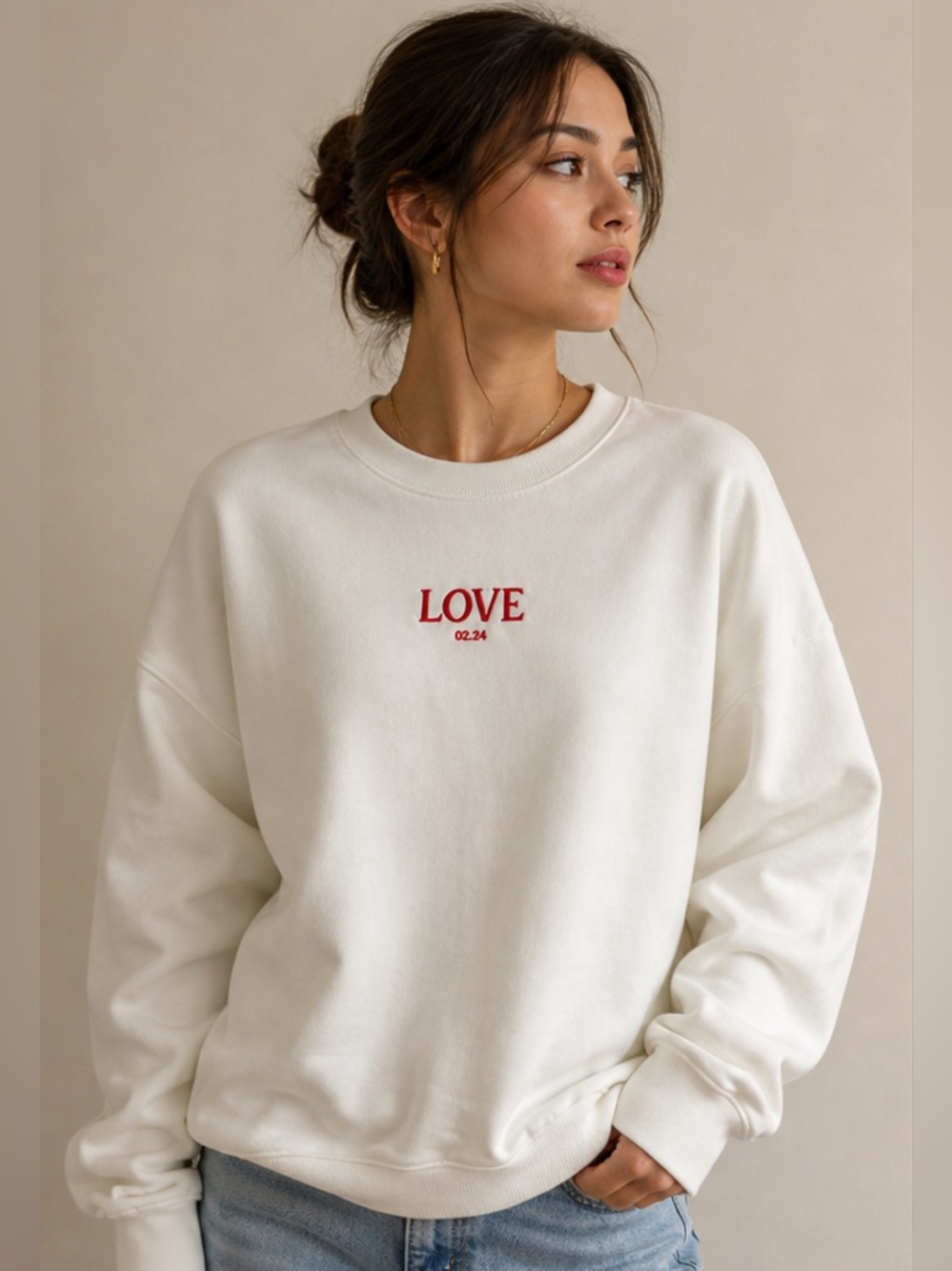 Seint Sweatshirt with Red "LOVE" Embroidery